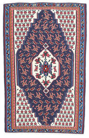 110X165 Kelim Senneh Fine Vloerkleed Oosters Rood/Donkerblauw (Wol, Perzië/Iran) Carpetvista