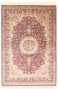 138X200 絨毯 クム シルク オリエンタル ベージュ/オレンジ (絹, ペルシャ/イラン)