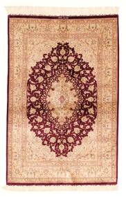 100X149 絨毯 オリエンタル クム シルク ベージュ/ダークレッド (絹, ペルシャ/イラン)