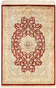  Orientalischer Ghom Seide Teppich 99X147 Beige/Dunkelrot Seide, Persien/Iran