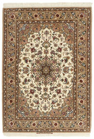 112X162 絨毯 イスファハン 絹の縦糸 オリエンタル ベージュ/茶色 (ペルシャ/イラン)