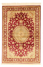 絨毯 オリエンタル クム シルク 98X148 ベージュ/オレンジ (絹, ペルシャ/イラン)