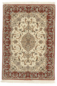 110X158 絨毯 イスファハン 絹の縦糸 オリエンタル ベージュ/茶 (ペルシャ/イラン)