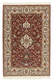 112X165 絨毯 イスファハン 絹の縦糸 オリエンタル 茶色/オレンジ (ウール, ペルシャ/イラン)