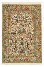  イスファハン 絹の縦糸 絨毯 115X170 ペルシャ ベージュ/オレンジ 小