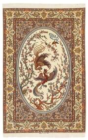 132X200 絨毯 オリエンタル イスファハン 絹の縦糸 ベージュ/茶色 (ウール, ペルシャ/イラン)