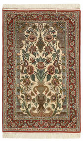 69X113 絨毯 イスファハン 絹の縦糸 オリエンタル 茶色/ブラック (ペルシャ/イラン)