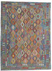 Kelim Afghan Old Stil Teppich 256X351 Grau/Blau Großer Wolle, Afghanistan Carpetvista