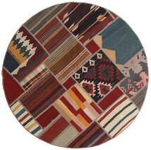  Ø 150 Tekkeh Kilim Rug Modern Round Dark Red/Brown (Wool, Persia/Iran) Carpetvista