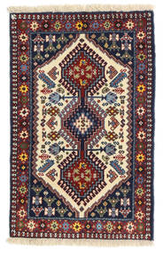 絨毯 ヤラメー 60X96 ベージュ/ダークパープル (ウール, ペルシャ/イラン)