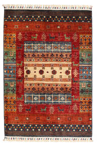 絨毯 Shabargan 89X127 レッド/ダークレッド (ウール, アフガニスタン)