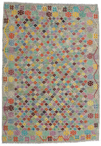 174X246 絨毯 キリム アフガン オールド スタイル オリエンタル グリーン/イエロー (ウール, アフガニスタン) Carpetvista