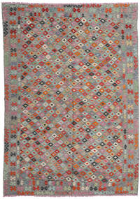 207X295 Kelim Afghan Old Style Tæppe Orientalsk Grå/Rød (Uld, Afghanistan) Carpetvista