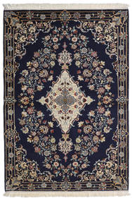 112X160 絨毯 オリエンタル イスファハン 絹の縦糸 紺色の/ベージュ ( ペルシャ/イラン)