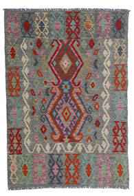 100X143 Tappeto Orientale Kilim Afghan Old Style Grigio/Rosso (Lana, Afghanistan) Carpetvista