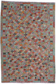  204X296 Kilim Afghan Old Style Rug Grey/Red Afghanistan Carpetvista
