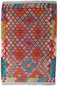 90X133 Tapis Kilim Afghan Old Style D'orient Rouge/Gris Foncé (Laine, Afghanistan) Carpetvista