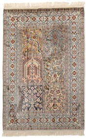 81X123 Kashmir Pure Silk Rug Oriental Beige/Brown (Silk, India) Carpetvista