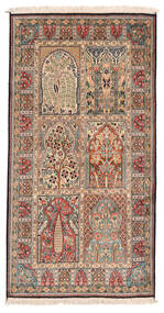 Kashmir Pure Silk Rug 80X153 Brown/Beige Silk, India Carpetvista