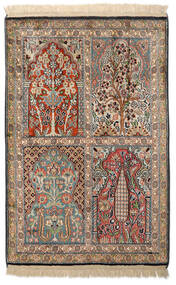 63X95 絨毯 オリエンタル カシミール ピュア シルク 茶色/ベージュ (絹, インド) Carpetvista
