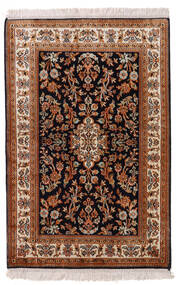 63X96 Kashmir Ren Silke Teppe Orientalsk Brun/Svart (Silke, India) Carpetvista