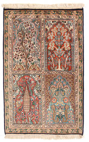 絨毯 オリエンタル カシミール ピュア シルク 62X96 茶色/ベージュ (絹, インド)