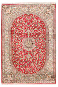  Oriental Kashmir Pure Silk Rug 126X186 Beige/Red Silk, India Carpetvista