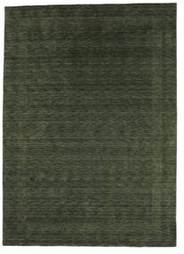  240X340 Plain (Single Colored) Large Handloom Gabba Rug - Forest Green Wool