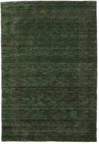  140X200 Plain (Single Colored) Small Handloom Gabba Rug - Forest Green Wool