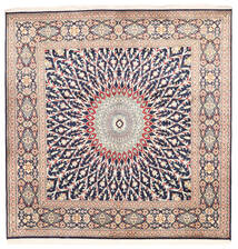 Kashmir Pure Silke Tæppe 184X187 Kvadratisk Beige/Grå Silke, Indien Carpetvista