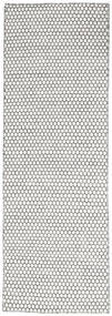  80X340 Cor Única Pequeno Kilim Honey Comb Tapete - Branco Creme/Preto Lã
