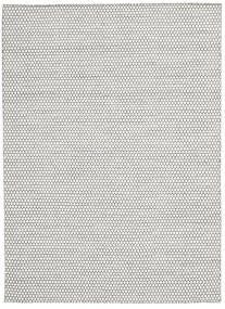  210X290 Plain (Single Colored) Kilim Honey Comb Rug - Cream White/Black Wool