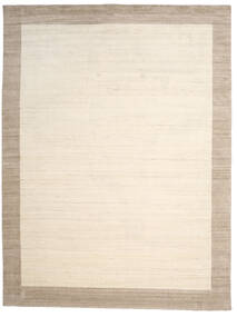  300X400 Plain (Single Colored) Large Handloom Frame Rug - Natural White/Beige Wool