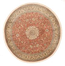  Ø 180 Kashmir Pure Silk Rug Oriental Round Beige/Brown (Silk, India) Carpetvista
