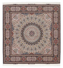 絨毯 ペルシャ タブリーズ 60 Raj 絹の縦糸 202X208 正方形 茶色/ライトグレー (ウール, ペルシャ/イラン)