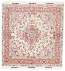 194X203 Tabriz 60 Raj Silk Warp Rug Oriental Square Beige/Red ( Persia/Iran) Carpetvista