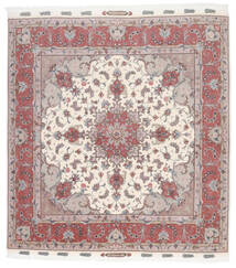 205X207 絨毯 タブリーズ 60 Raj 絹の縦糸 オリエンタル 正方形 ベージュ/レッド (ペルシャ/イラン) Carpetvista