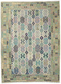 Kelim Afghan Old Style Matta 264X354 Grå/Grön Stor Ull, Afghanistan Carpetvista
