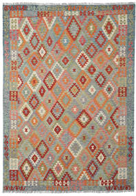 絨毯 キリム アフガン オールド スタイル 207X291 グレー/グリーン (ウール, アフガニスタン)