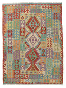 絨毯 オリエンタル キリム アフガン オールド スタイル 144X200 グリーン/茶色 (ウール, アフガニスタン)