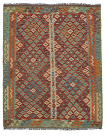  156X193 Kelim Afghan Old Style Tæppe Mørkerød/Grøn Afghanistan Carpetvista