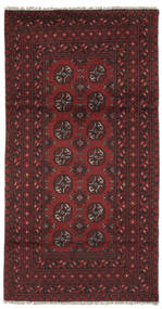 Orientalischer Afghan Fine Teppich 94X179 Läufer Schwarz/Dunkelrot Wolle, Afghanistan Carpetvista