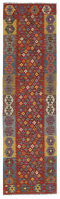  Kelim Afghan Old Style Matot 81X302 Villamatto Tummanpunainen/Ruskea Pieni Matto Carpetvista
