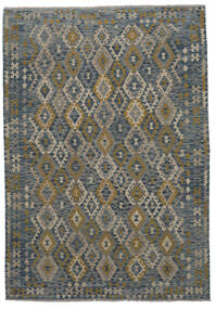211X304 Kelim Afghan Old Style Teppe Orientalsk Svart/Brun (Ull, Afghanistan) Carpetvista