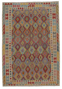  Itämainen Kelim Afghan Old Style Matot Matto 201X302 Ruskea/Tummanpunainen Villa, Afganistan Carpetvista