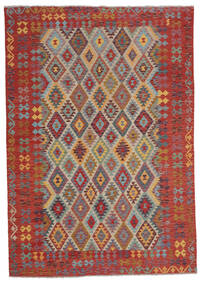 Kilim Afghan Old Style Rug 207X295 Dark Red/Brown Wool, Afghanistan Carpetvista