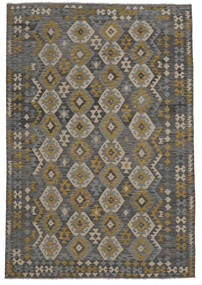  Kelim Afghan Old Style Vloerkleed 209X303 Wol Zwart/Donker Geel Carpetvista
