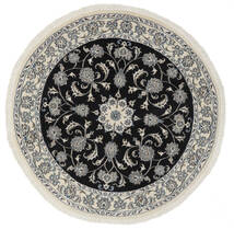  Ø 140 Nain Rug Oriental Round Black/Dark Grey (Wool, Persia/Iran) Carpetvista