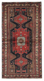Hamadan Teppich 100X193 Schwarz/Dunkelrot Wolle, Persien/Iran Carpetvista