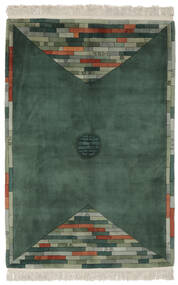 137X198 絨毯 中国 90 Line オリエンタル ブラック/グリーン (ウール, 中国) Carpetvista